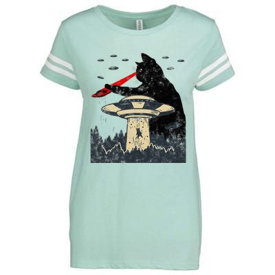 Alien Ufo Abduction Laser Eye Funny Cat Enza Ladies Jersey Football T-Shirt