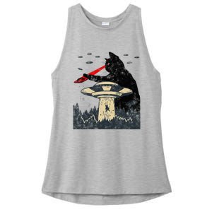 Alien Ufo Abduction Laser Eye Funny Cat Ladies PosiCharge Tri-Blend Wicking Tank