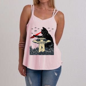 Alien Ufo Abduction Laser Eye Funny Cat Women's Strappy Tank