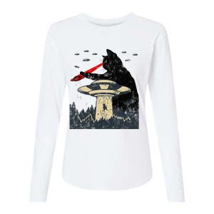 Alien Ufo Abduction Laser Eye Funny Cat Womens Cotton Relaxed Long Sleeve T-Shirt