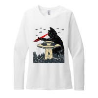 Alien Ufo Abduction Laser Eye Funny Cat Womens CVC Long Sleeve Shirt