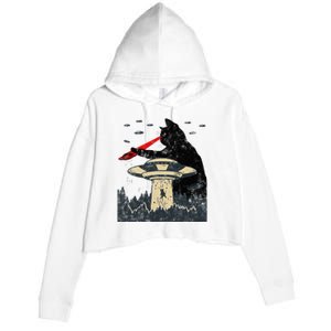 Alien Ufo Abduction Laser Eye Funny Cat Crop Fleece Hoodie