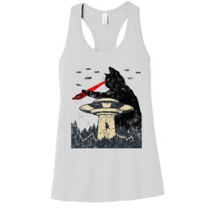 Alien Ufo Abduction Laser Eye Funny Cat Women's Racerback Tank