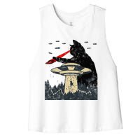 Alien Ufo Abduction Laser Eye Funny Cat Women's Racerback Cropped Tank