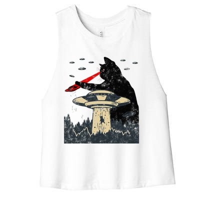 Alien Ufo Abduction Laser Eye Funny Cat Women's Racerback Cropped Tank