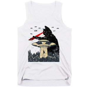 Alien Ufo Abduction Laser Eye Funny Cat Tank Top