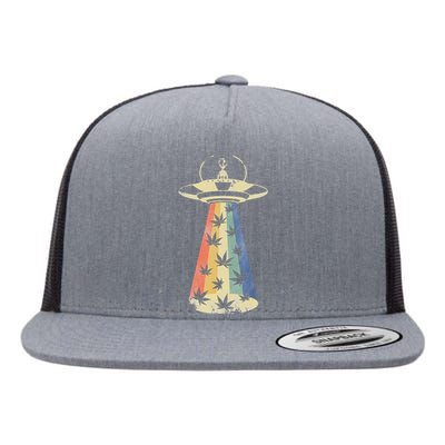 Alien UFO Abduction Weed Cannabis Marijuana Leaf Funny Flat Bill Trucker Hat