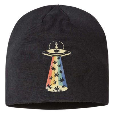 Alien UFO Abduction Weed Cannabis Marijuana Leaf Funny Sustainable Beanie