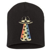 Alien UFO Abduction Weed Cannabis Marijuana Leaf Funny Short Acrylic Beanie