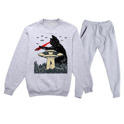 Alien UFO Abduction Laser Eye Funny Cat Premium Crewneck Sweatsuit Set