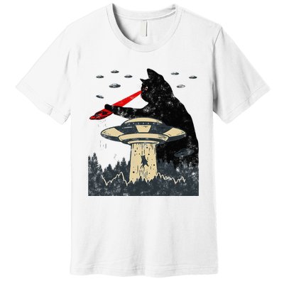 Alien UFO Abduction Laser Eye Funny Cat Premium T-Shirt