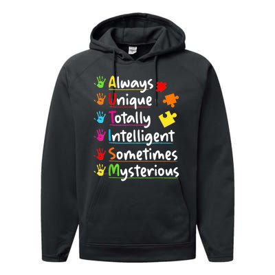 Always Unique Autism Awareness Totally Intelligent Performance Fleece Hoodie