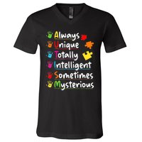 Always Unique Autism Awareness Totally Intelligent V-Neck T-Shirt