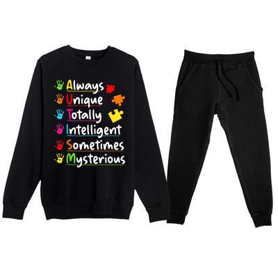 Always Unique Autism Awareness Totally Intelligent Premium Crewneck Sweatsuit Set