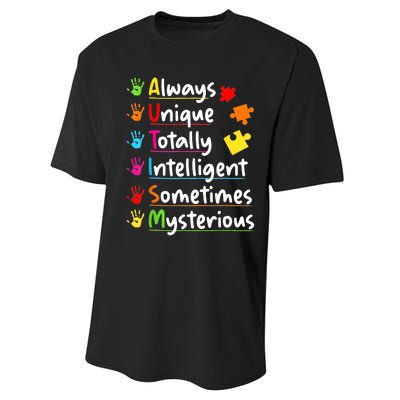 Always Unique Autism Awareness Totally Intelligent Performance Sprint T-Shirt