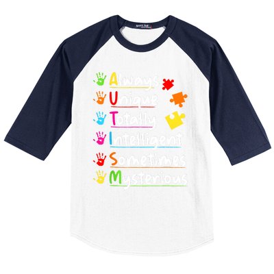 Always Unique Autism Awareness Totally Intelligent Baseball Sleeve Shirt