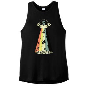 Alien UFO Abduction Weed Cannabis Marijuana Leaf Funny Ladies PosiCharge Tri-Blend Wicking Tank