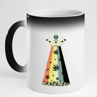 Alien UFO Abduction Weed Cannabis Marijuana Leaf Funny 11oz Black Color Changing Mug