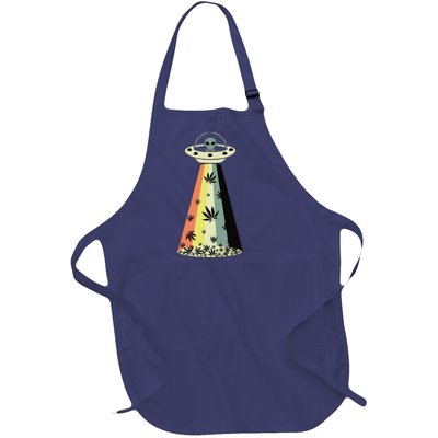 Alien UFO Abduction Weed Cannabis Marijuana Leaf Funny Full-Length Apron With Pockets