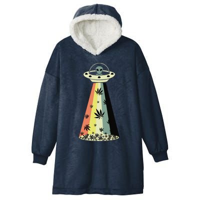 Alien UFO Abduction Weed Cannabis Marijuana Leaf Funny Hooded Wearable Blanket