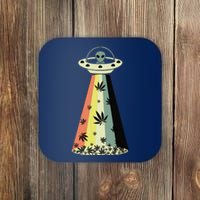 Alien UFO Abduction Weed Cannabis Marijuana Leaf Funny Coaster