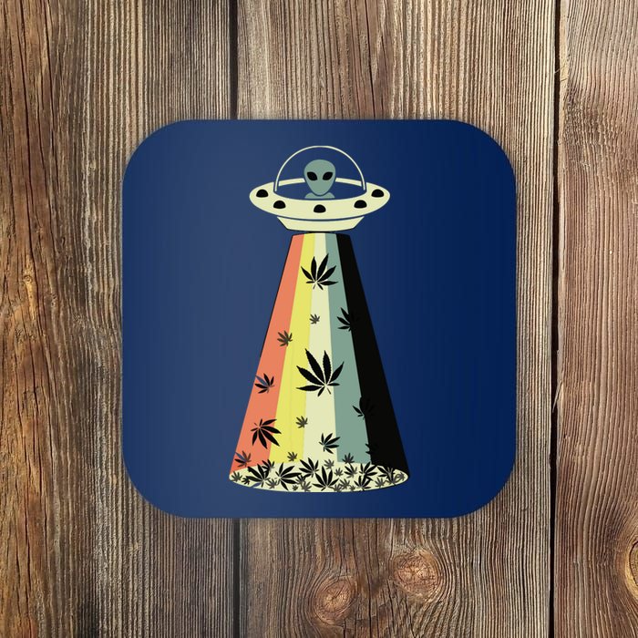 Alien UFO Abduction Weed Cannabis Marijuana Leaf Funny Coaster