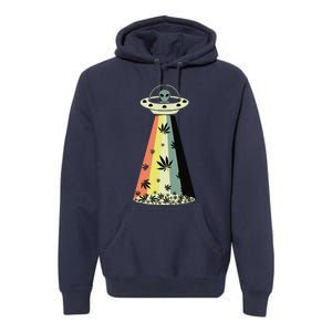 Alien UFO Abduction Weed Cannabis Marijuana Leaf Funny Premium Hoodie