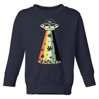 Alien UFO Abduction Weed Cannabis Marijuana Leaf Funny Toddler Sweatshirt