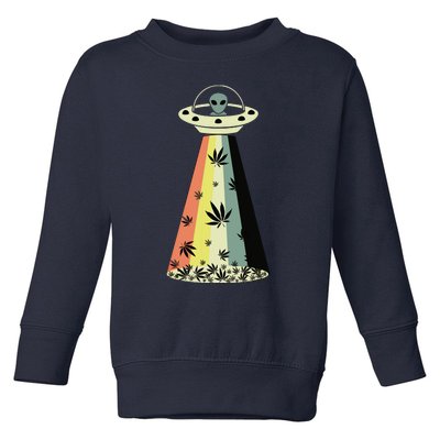 Alien UFO Abduction Weed Cannabis Marijuana Leaf Funny Toddler Sweatshirt