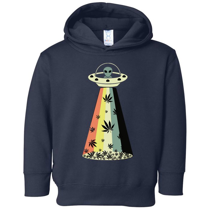 Alien UFO Abduction Weed Cannabis Marijuana Leaf Funny Toddler Hoodie