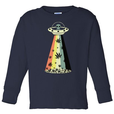 Alien UFO Abduction Weed Cannabis Marijuana Leaf Funny Toddler Long Sleeve Shirt