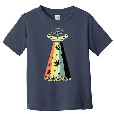 Alien UFO Abduction Weed Cannabis Marijuana Leaf Funny Toddler T-Shirt