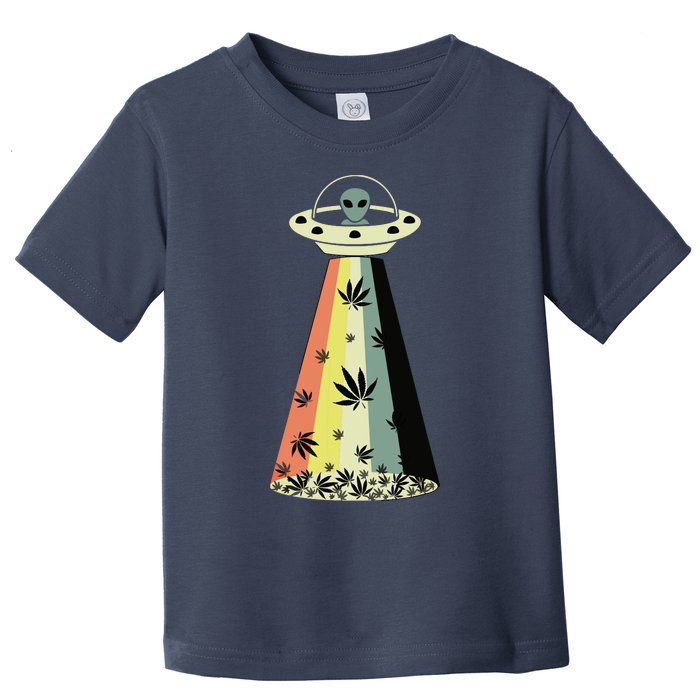 Alien UFO Abduction Weed Cannabis Marijuana Leaf Funny Toddler T-Shirt