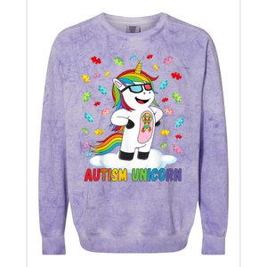 Autism Unicorn Autism Awareness Puzzle Gift Colorblast Crewneck Sweatshirt