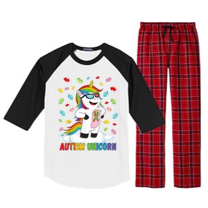 Autism Unicorn Autism Awareness Puzzle Gift Raglan Sleeve Pajama Set