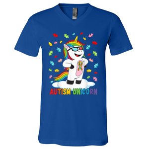 Autism Unicorn Autism Awareness Puzzle Gift V-Neck T-Shirt