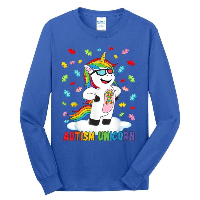 Autism Unicorn Autism Awareness Puzzle Gift Tall Long Sleeve T-Shirt