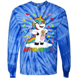 Autism Unicorn Autism Awareness Puzzle Gift Tie-Dye Long Sleeve Shirt