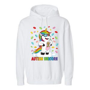 Autism Unicorn Autism Awareness Puzzle Gift Garment-Dyed Fleece Hoodie