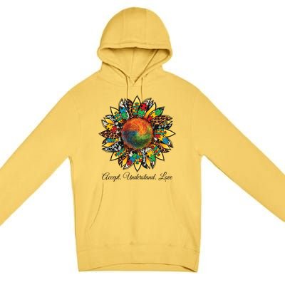 Accept Understand And Love Autism Awareness Sunflower Premium Pullover Hoodie