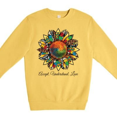 Accept Understand And Love Autism Awareness Sunflower Premium Crewneck Sweatshirt