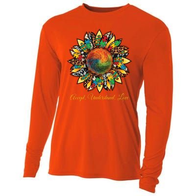 Accept Understand And Love Autism Awareness Sunflower Cooling Performance Long Sleeve Crew