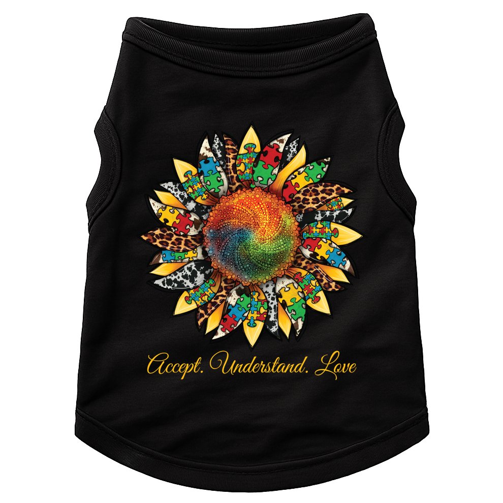 Accept Understand And Love Autism Awareness Sunflower Doggie Tank