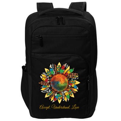 Accept Understand And Love Autism Awareness Sunflower Impact Tech Backpack