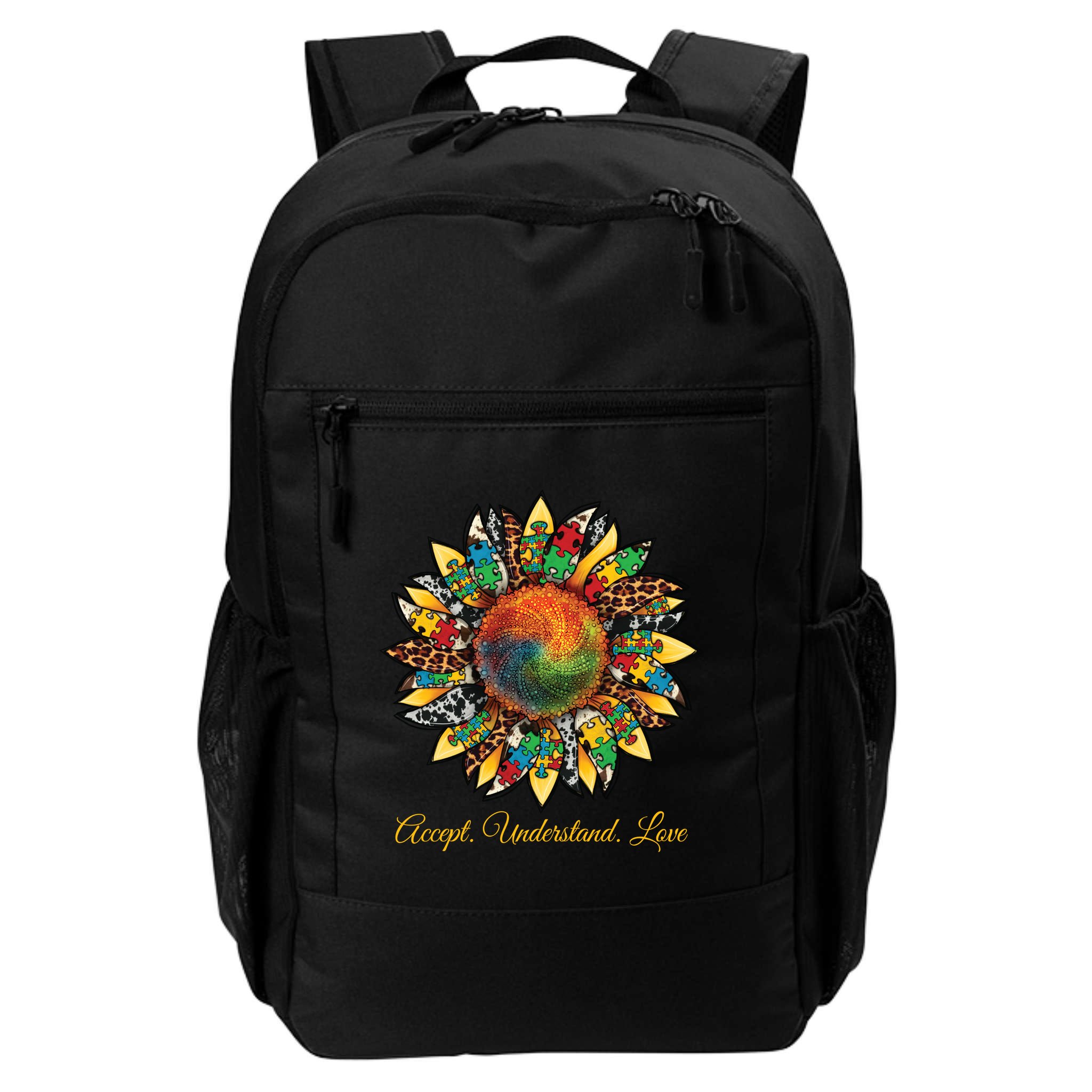 Accept Understand And Love Autism Awareness Sunflower Backpack