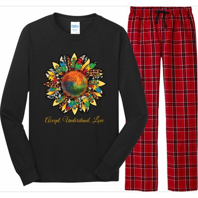 Accept Understand And Love Autism Awareness Sunflower Long Sleeve Pajama Set