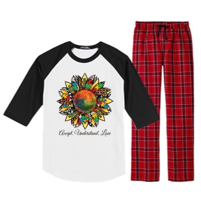 Accept Understand And Love Autism Awareness Sunflower Raglan Sleeve Pajama Set