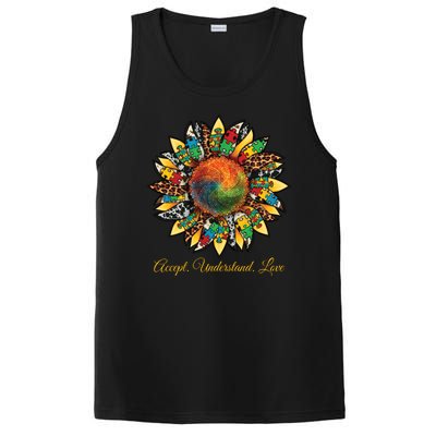 Accept Understand And Love Autism Awareness Sunflower PosiCharge Competitor Tank