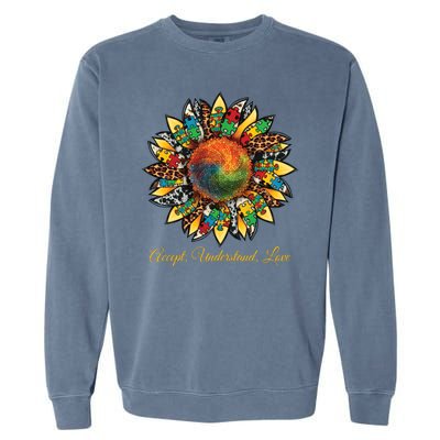 Accept Understand And Love Autism Awareness Sunflower Garment-Dyed Sweatshirt