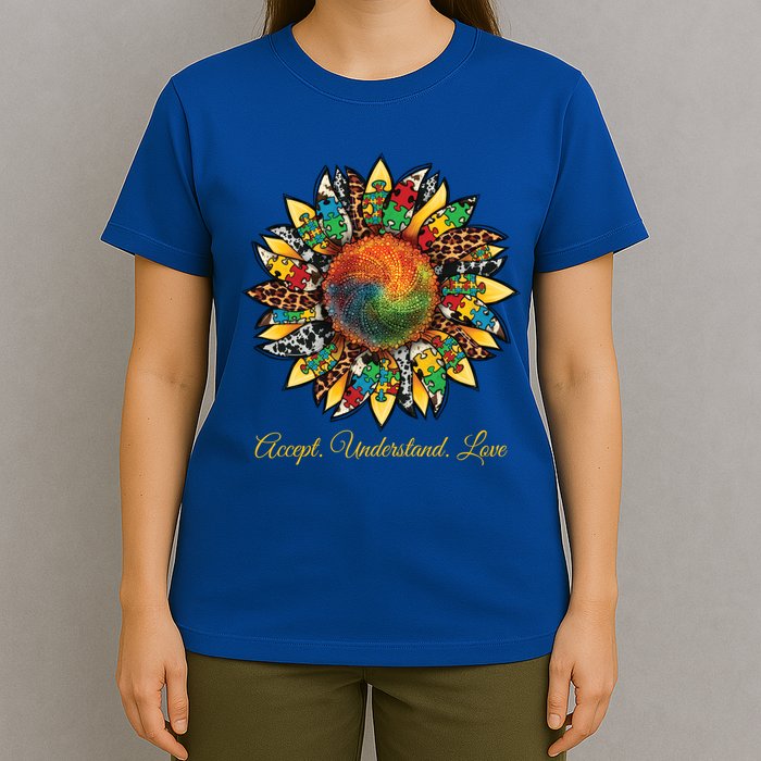 Accept Understand And Love Autism Awareness Sunflower T-Shirt